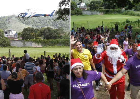 Imagem ilustrativa da imagem Papai Noel radical chega de helicóptero em Cariacica