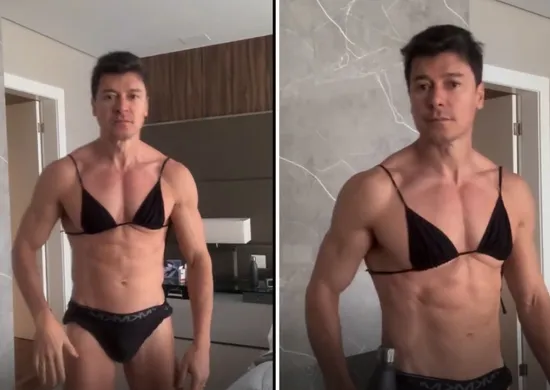 Imagem ilustrativa da imagem Rodrigo Faro aparece de biquíni no pós-treino e brinca: 'Manter o foco'