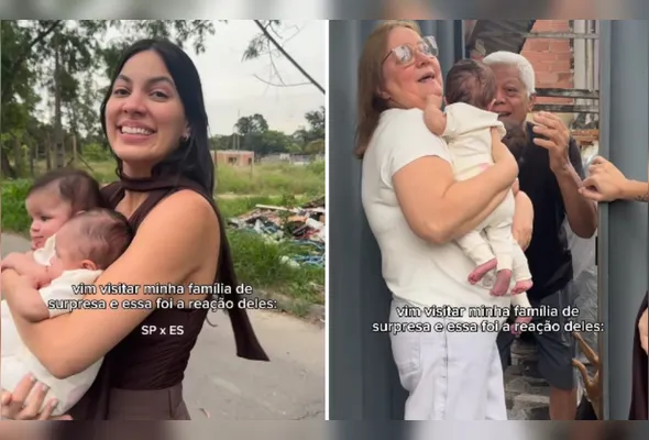 Imagem ilustrativa da imagem De SP ao ES: Influenciadora visita os pais com filhas gêmeas e vídeo viraliza