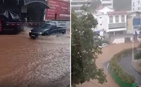Imagem ilustrativa da imagem VÍDEO | Chuva forte alaga ruas e causa transtornos no trânsito no Sul do ES