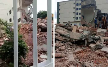 Imagem ilustrativa da imagem Destroços de demolição atinge salão de beleza em Vila Velha