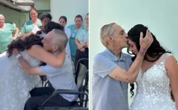 Imagem ilustrativa da imagem Filha realiza sonho de pai internado e vai de noiva a hospital no Sul do ES