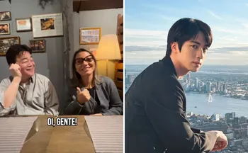 Imagem ilustrativa da imagem Janja recebe presente do cantor Jin, do grupo de K-pop BTS, durante viagem