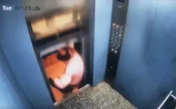 Imagem ilustrativa da imagem VÍDEO | Homem quase é esmagado ao sair de elevador após problema mecânico