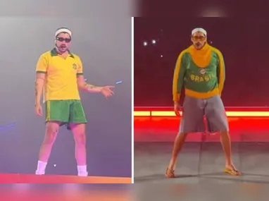 Imagem ilustrativa da imagem Bad Bunny veste casaco de Pelé, usado na Copa de 1966, durante show no Brasil