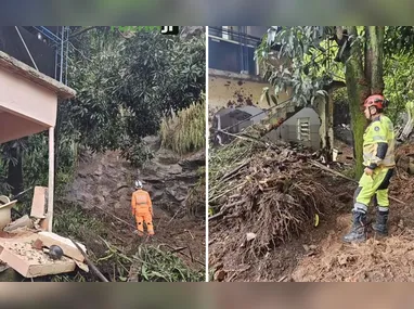 Soldados do Corpo de Bombeiros fazem atendimento após uma asa delta cair com duas pessoas