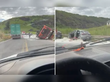 Além do caminhão, outros veículos que estavam sendo transportados foram atingidos pelas chamas.
