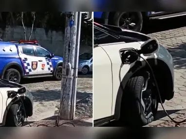 Imagem ilustrativa da imagem VÍDEO | Motorista  faz “gato” para carregar carro elétrico em Vitória