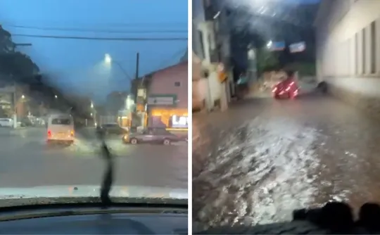 Imagem ilustrativa da imagem Temporal alaga ruas de Santa Teresa e causa transtornos na Região Serrana