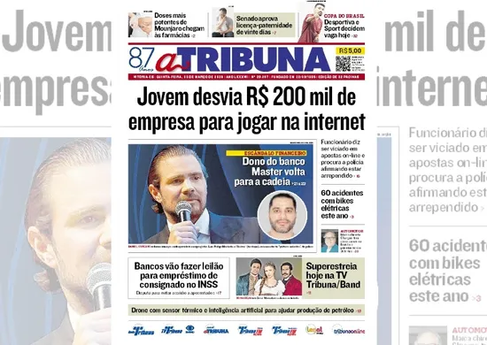 Imagem ilustrativa da imagem Confira os destaques do jornal A Tribuna desta quinta-feira