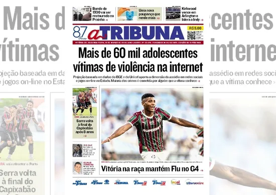 Imagem ilustrativa da imagem Confira os destaques do jornal A Tribuna desta segunda-feira