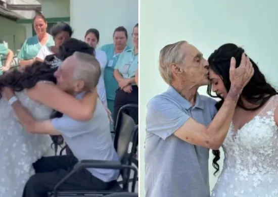 Imagem ilustrativa da imagem Filha realiza sonho de pai internado e vai de noiva a hospital no Sul do ES