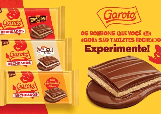 Imagem ilustrativa da imagem Garoto lança tabletes recheados com Batom, Crocante e Serenata de Amor