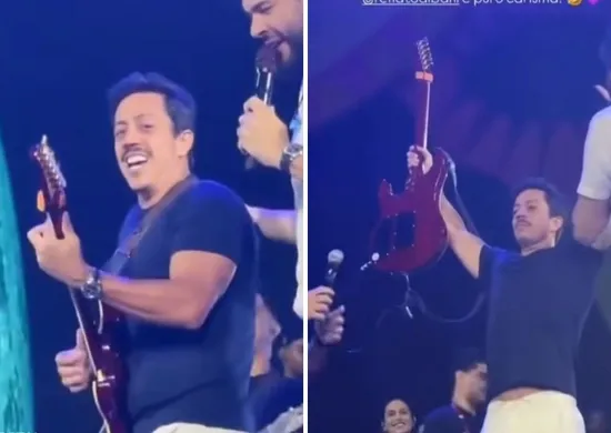 Imagem ilustrativa da imagem Humorista do ES Renato Albani chama atenção ao tocar guitarra em show de carnaval