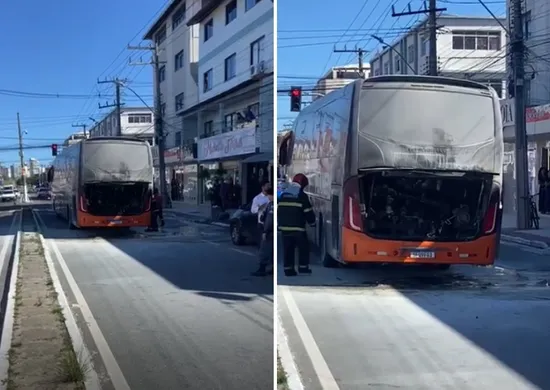 Imagem ilustrativa da imagem Ônibus pega fogo em rua movimentada de Guarapari