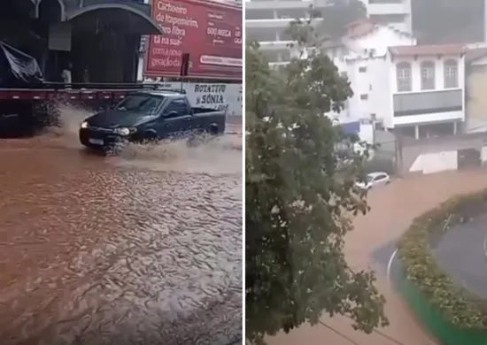 Imagem ilustrativa da imagem VÍDEO | Chuva forte alaga ruas e causa transtornos no trânsito no Sul do ES