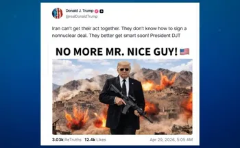 Imagem ilustrativa da imagem Trump diz que cansou de ser 'bonzinho' com Irã e exibe imagem de IA com fuzil