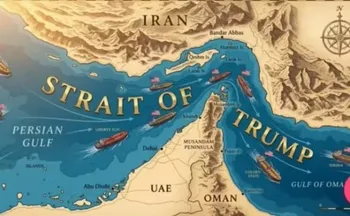 Imagem ilustrativa da imagem Trump posta imagem do Estreito de Hormuz renomeado como 'Estreito de Trump'