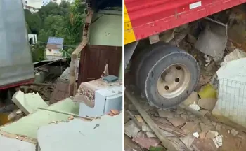 Imagem ilustrativa da imagem VÍDEO | Caminhão desgovernado atinge casa e provoca desabamento no Norte do ES