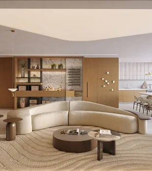Projeção de apartamento decorado no edifício Montê com vista para o morro do Convento da Penha