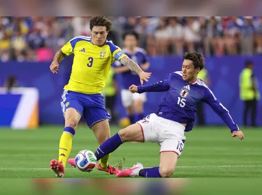 Julio Enciso (C), do Paraguai, Na partida entre Paraguai e Austrália válida pela 3ª rodada do Grupo D da Copa do Mundo 2026, em Santa Clara, perto de San Francisco, nos Estados Unidos, nesta quinta-feira, 25 de junho de 2026