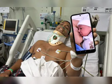 Imagem ilustrativa da imagem Policial internado em Colatina conhece filha recém-nascida por meio de videochamada