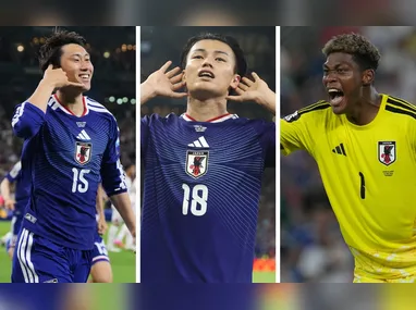 Vinícius Jr. disputando a bola com Ritsu Doan, no último duelo entre Brasil e Japão realizado no dia 14 de outubro de 2025, no Estádio Nacional do Japão, em Tóquio