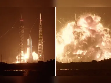 Imagem ilustrativa da imagem VÍDEO: foguete da Blue Origin explode na plataforma de lançamento durante teste
