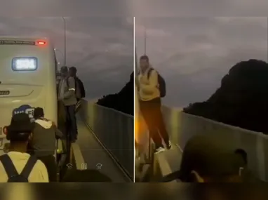 Imagem ilustrativa da imagem VÍDEO: ônibus dá pane na 3ª Ponte e passageiros usam mureta para descer do coletivo