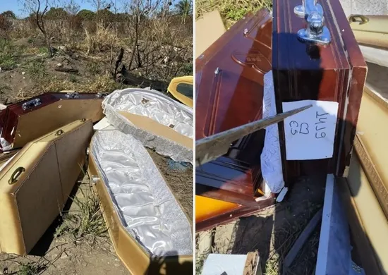 Imagem ilustrativa da imagem Caixões descartados em terreno baldio intrigam Serra
