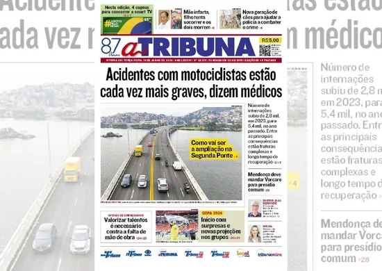 Imagem ilustrativa da imagem Confira os destaques do jornal A Tribuna desta terça-feira