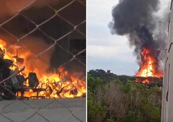 Imagem ilustrativa da imagem Incêndio de grandes proporções atinge galpão do arquivo do TJES na Serra