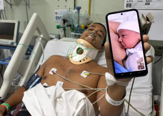 Imagem ilustrativa da imagem Policial internado em Colatina conhece filha recém-nascida por meio de videochamada