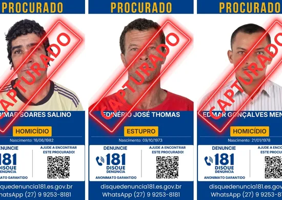 Imagem ilustrativa da imagem Três homens são presos após a divulgação de lista de foragidos no ES