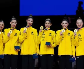 Imagem ilustrativa da imagem Brasil conquista seus  primeiros ouros na história do Mundial de ginástica rítmica