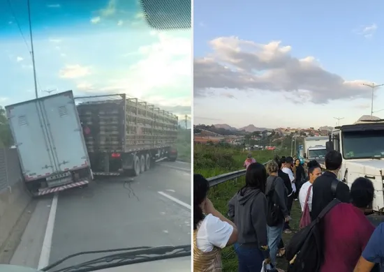 Imagem ilustrativa da imagem Acidente entre duas carretas, caminhão e ônibus interdita Rodovia do Contorno