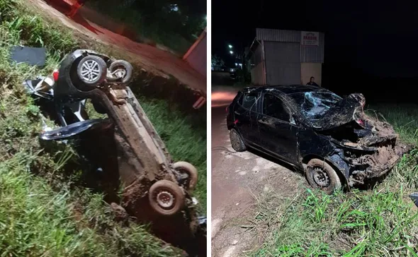 Imagem ilustrativa da imagem Suspeitos roubam carro de motorista de aplicativo, capotam veículo e são presos