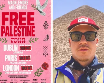 Imagem ilustrativa da imagem Macklemore esgota shows pró-Palestina após sair da turnê de Ed Sheeran
