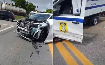 Imagem ilustrativa da imagem Rabecão da Polícia Científica bate com carro na BR-101 em Linhares