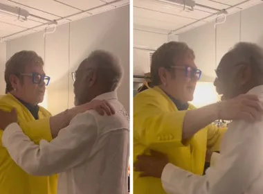 Imagem ilustrativa da imagem Gilberto Gil e Elton John trocam elogios nos bastidores do Rock in Rio