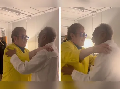 Imagem ilustrativa da imagem Gilberto Gil e Elton John trocam elogios nos bastidores do Rock in Rio