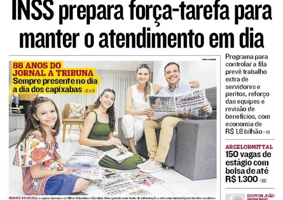 Imagem ilustrativa da imagem Confira os destaques do jornal A Tribuna desta terça-feira