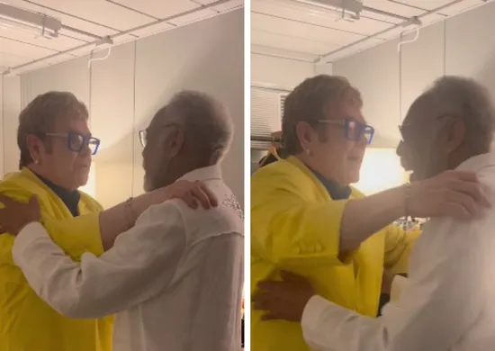 Imagem ilustrativa da imagem Gilberto Gil e Elton John trocam elogios nos bastidores do Rock in Rio