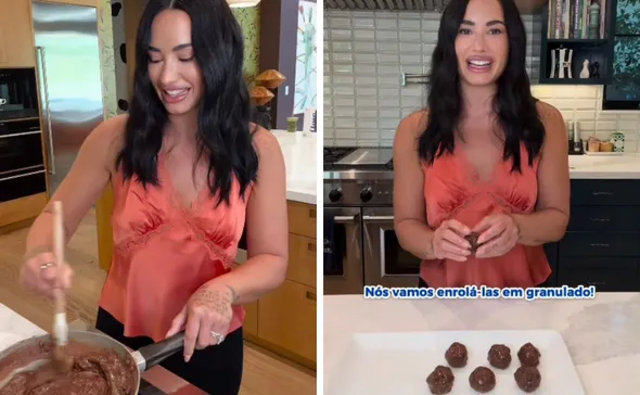 Imagem ilustrativa da imagem Demi Lovato troca microfone por panela e ensina receita de doce brasileiro
