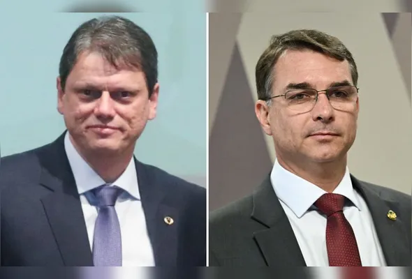 Imagem ilustrativa da imagem Tarcísio promete ajudar Flávio Bolsonaro no 2º turno contra Lula