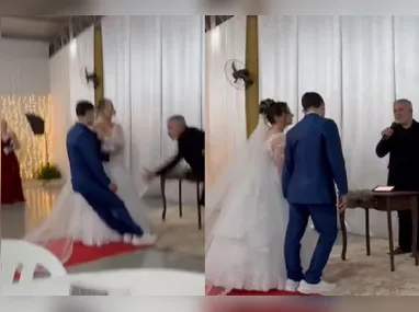 Padre André de Paiva orientou convidados antes do início da cerimônia de casamento de Nicolli e Caio