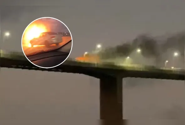 Veículo pega fogo no final da tarde deste domingo (18), na Terceira Ponte