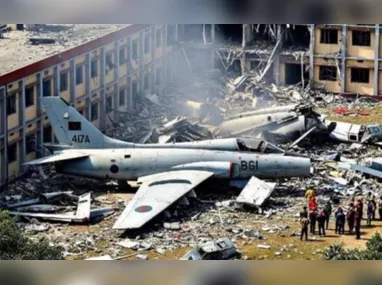 Imagem ilustrativa da imagem Queda de avião da Força Aérea em escola mata ao menos 20 em Bangladesh