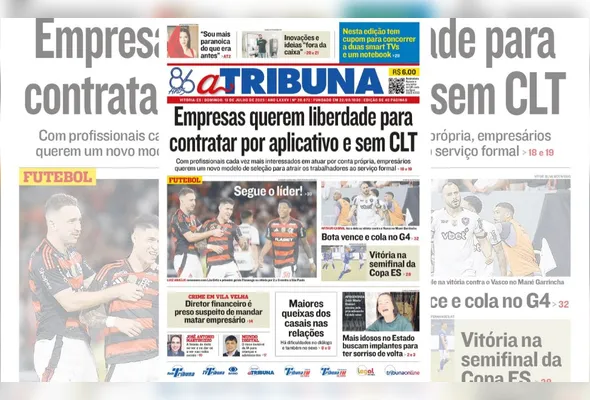 Imagem ilustrativa da imagem Confira os destaques do jornal A Tribuna deste domingo