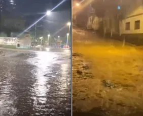 Imagem ilustrativa da imagem Fortes chuvas alagam ruas e assustam moradores do ES; veja vídeos